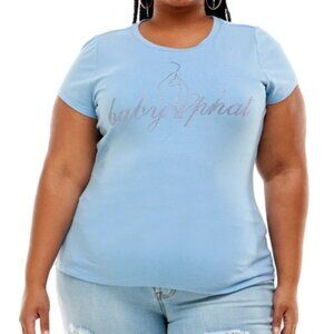 Baby Phat Womens Trendy Plus Size Studded Logo-Graphic T-Shirt -Blue Bell - 2X